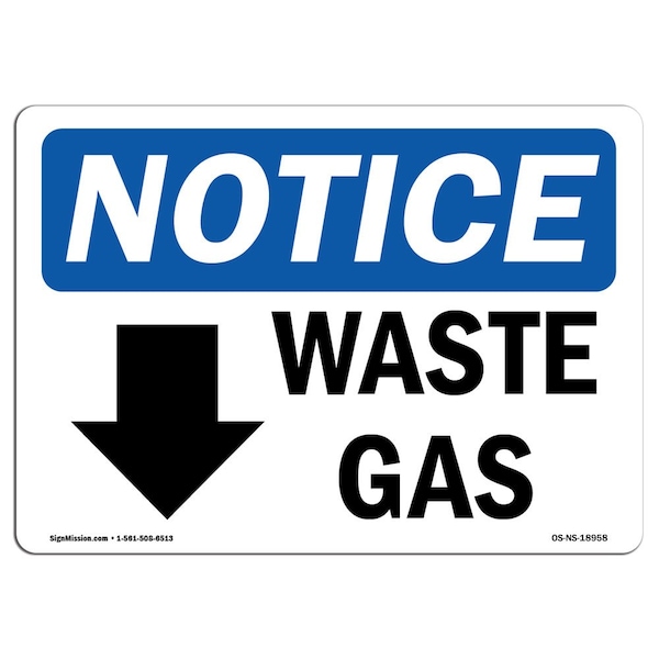 Safety Sign, OSHA Notice, 3.5" Height, 5" Width, Waste Gas Sign With Symbol, Landscape, 10PK